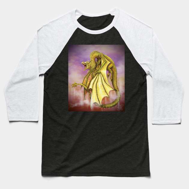 Golden dragon flight Baseball T-Shirt by Nina Bolen's Fantastical Creatures